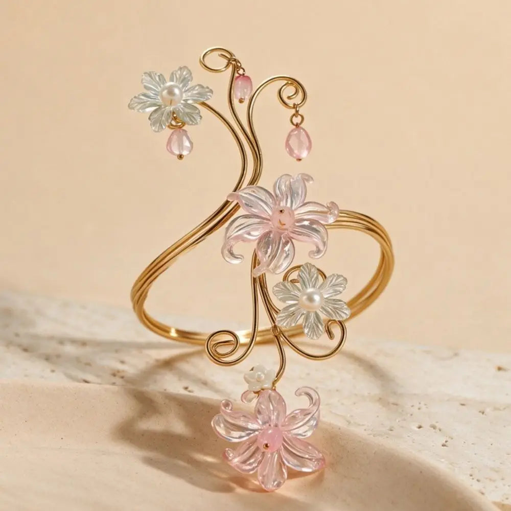 Iris Flower Hollow Cuff Bracelet – Adjustable Floral Bangle Floral Cuff Bracelet PLUSH