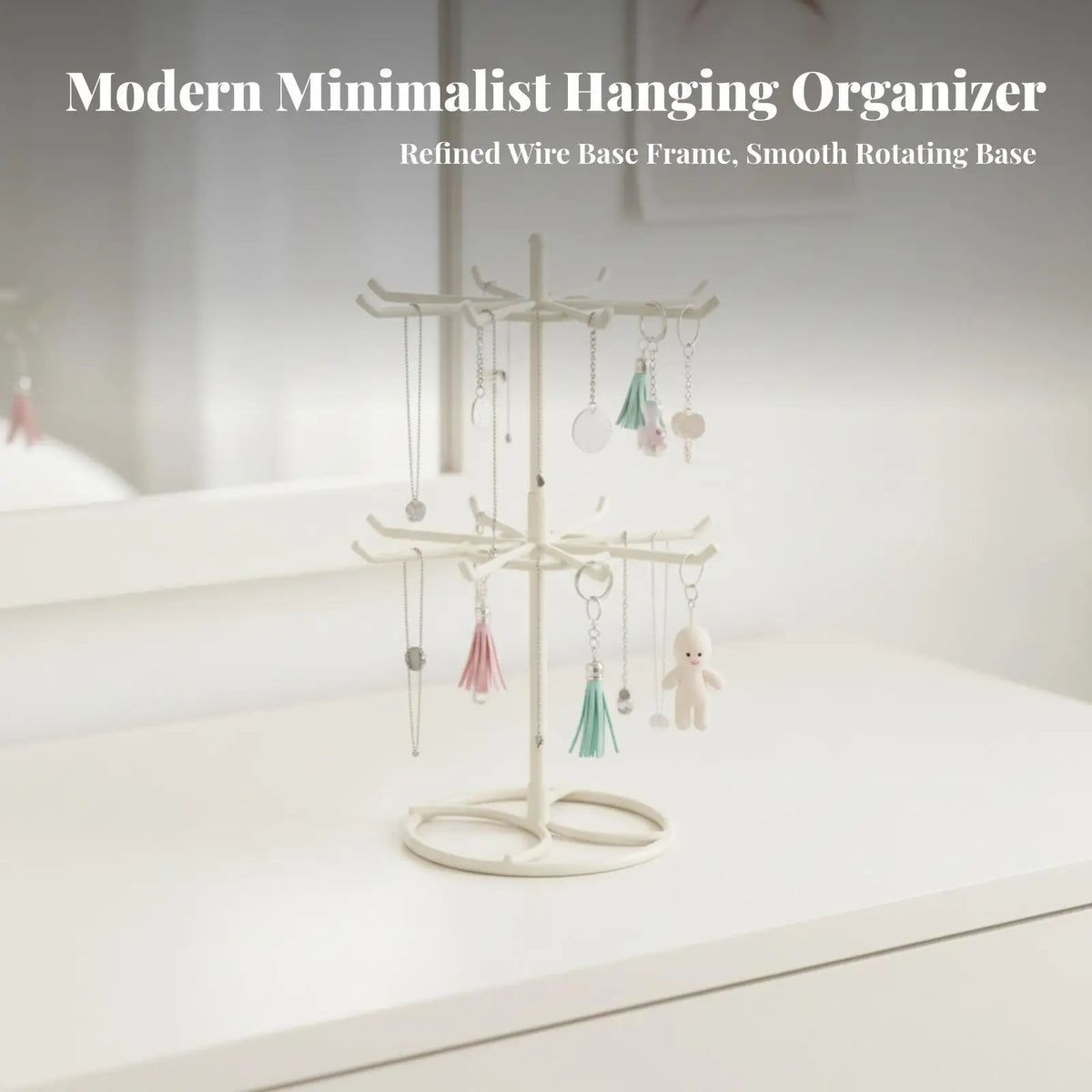 White Iron Rotating Display Stand – Jewelry & Keychain Hooks Rotating Display Stand PLUSH