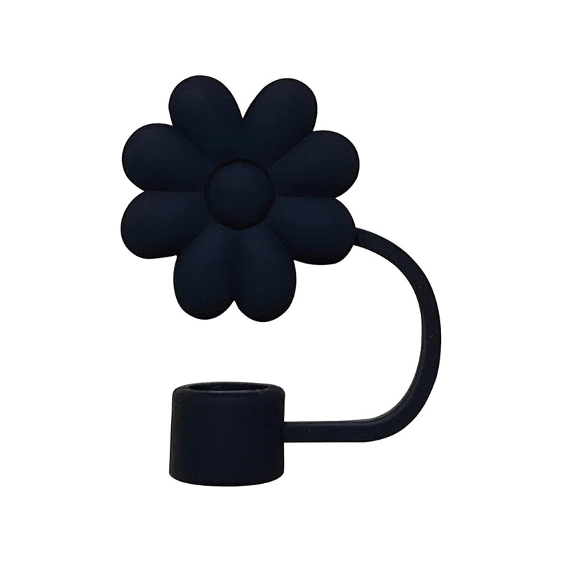 Flower Silicone Straw Cover Cap for Stanley Cup – 1pc Straw Cover Cap PLUSH Black
