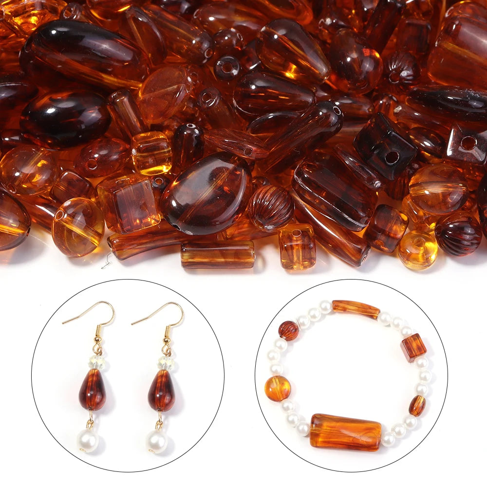 Amber Acrylic Beads – Heart Cube Oval Round Shapes for DIY Acrylic Craft Beads PLUSH