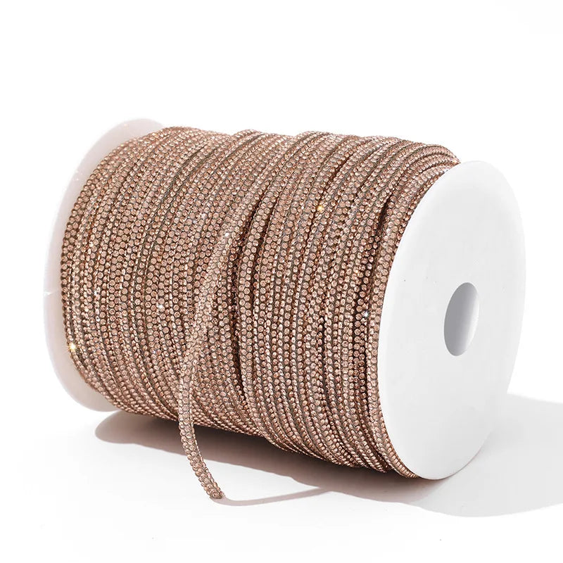 50 Yards 4mm Glass Rhinestone Rope Crystal Cord Trim – DIY Rhinestone Cord Trim PLUSH Champagne 4mm 50yards