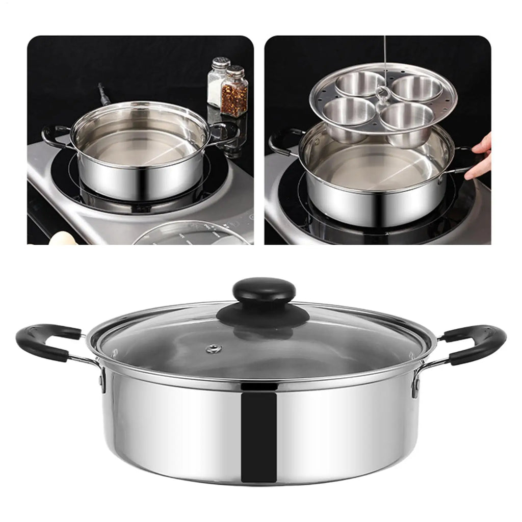 Stainless Steel Egg Poacher Steamer 4-Cup Cooker Pot – Red Egg Poacher Steamer PLUSH