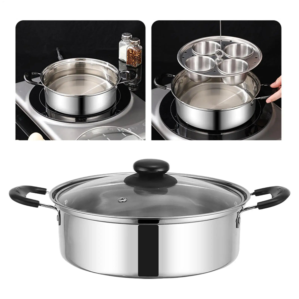 Stainless Steel Egg Poacher Steamer 4-Cup Cooker Pot – Red Egg Poacher Steamer PLUSH