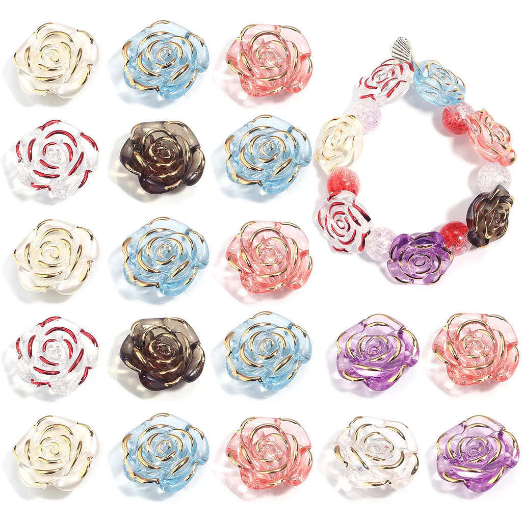 30pcs Resin Baroque Rose Beads Gold Border | DIY Jewelry Resin Jewelry Beads PLUSH