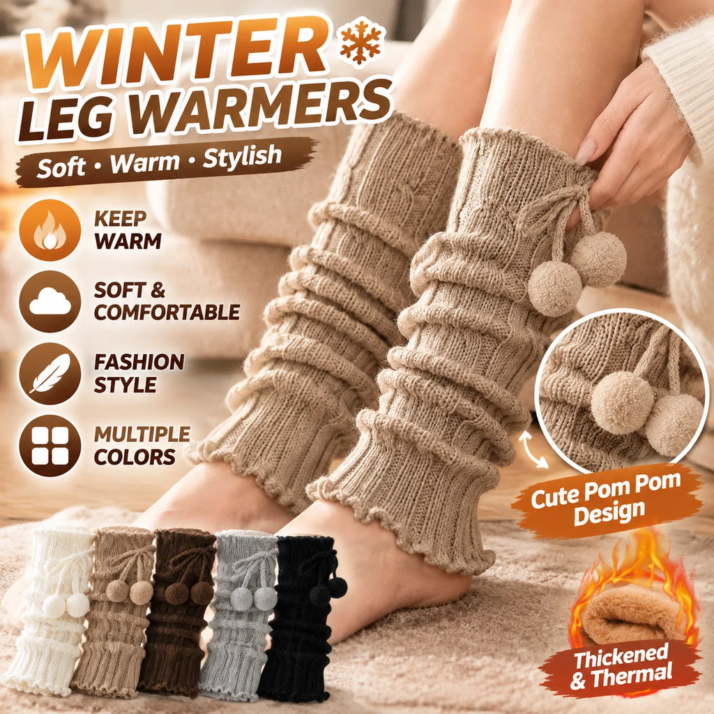 Warm Thick Stacked Leg Warmers – Cute Plush Ball & Deer Set Leg Warmer Set PLUSH