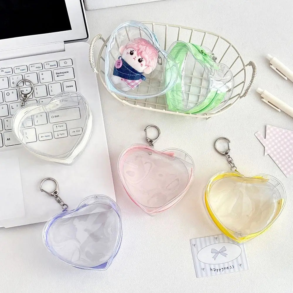 Transparent PVC Doll Storage Bag – Heart Zipper Display Case Doll Display Bag PLUSH