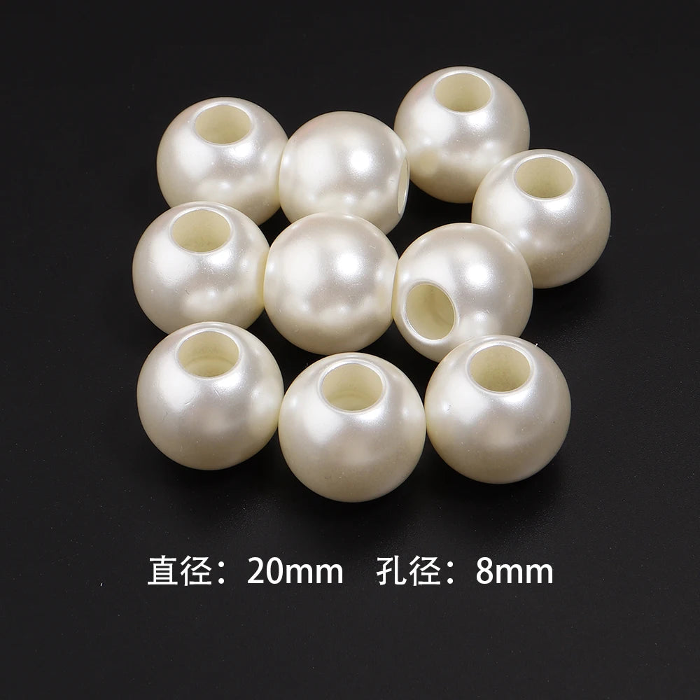 Vintage ABS Imitation Pearl Big Hole Spacer Beads – DIY Jewelry Pearl Spacer Beads PLUSH 20mm hole 8mmx10pcs