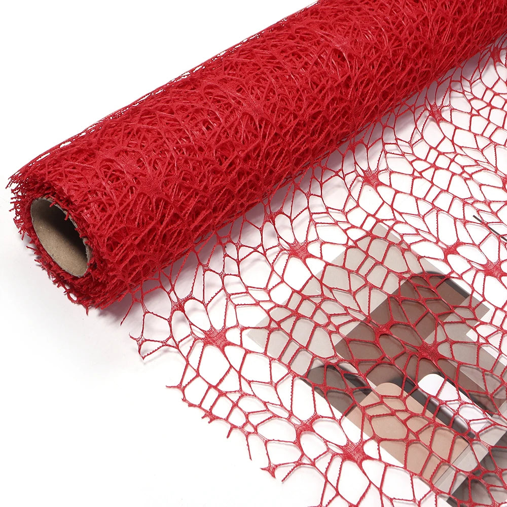 50m Korean Hollow Mesh Floral Wrapping Net Yarn Bouquet Roll Floral Wrapping Mesh PLUSH red