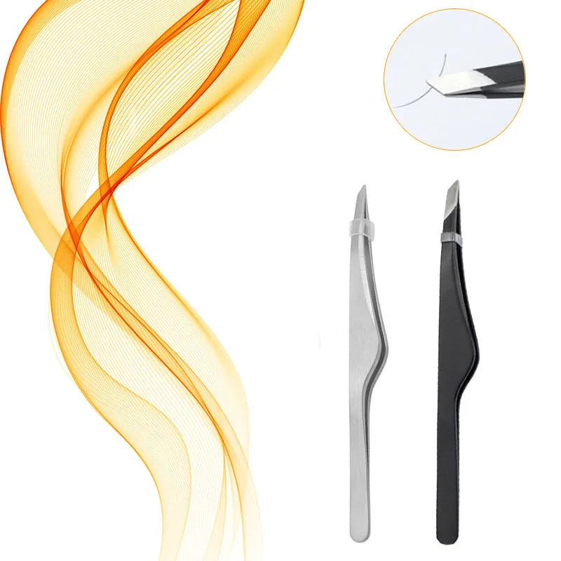 Stainless Steel Slant Tip Tweezers – Eyebrow & Lash Tool Makeup Tweezers PLUSH