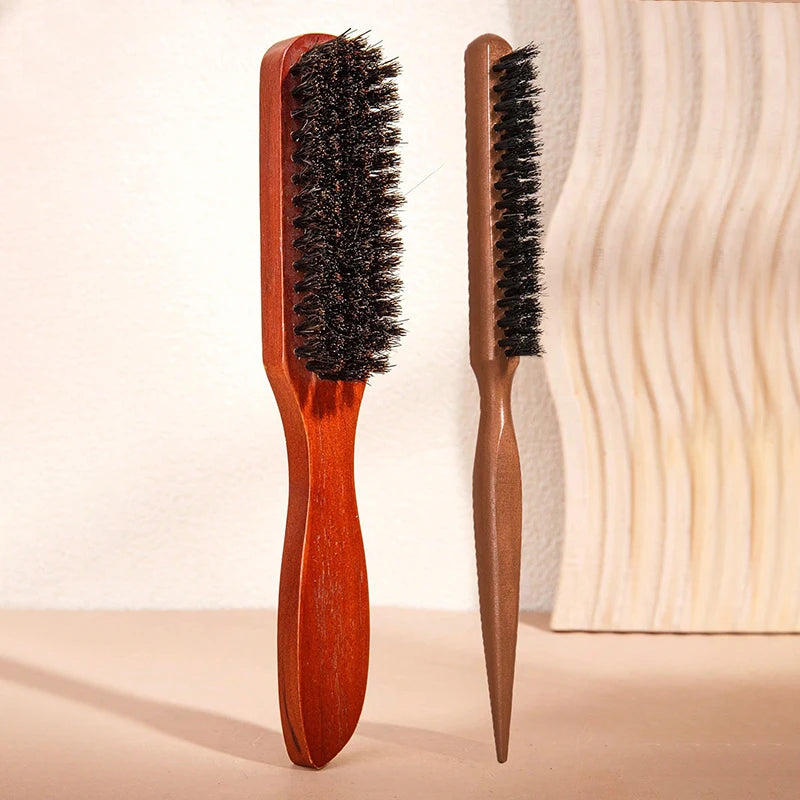 Wooden Handle Bristle Hair Brush Set – All Hair Types Hair Brush Set PLUSH Borwn 2pcs