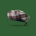 Tartan Plaid Beret Y2K Drawstring Newsboy Cap – Retro Green Hat Beret Newsboy Cap PLUSH Grey White
