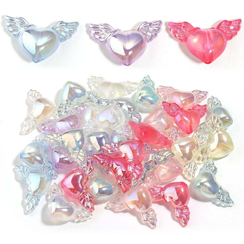 10pcs AB Wing Heart Acrylic Spacer Beads – DIY Jewelry Making Acrylic Spacer Beads PLUSH