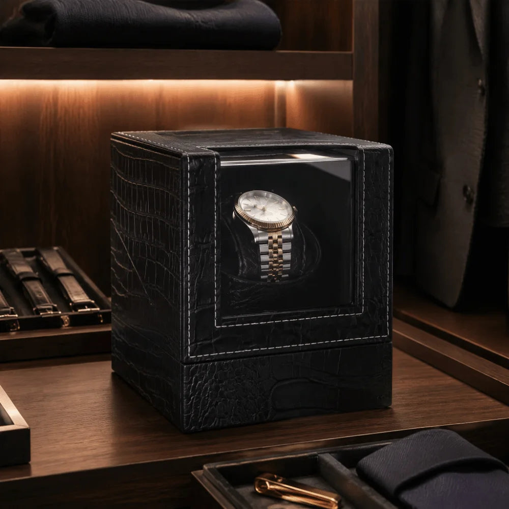 Silent Single Watch Winder – Quiet Wooden Automatic Display Box Watch Winder Box PLUSH