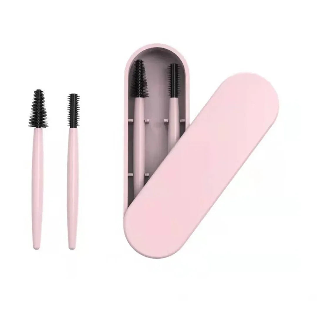 Reusable Silicone Eyelash & Eyebrow Brush Set + Storage Box Eyelash Brush Set PLUSH Pink