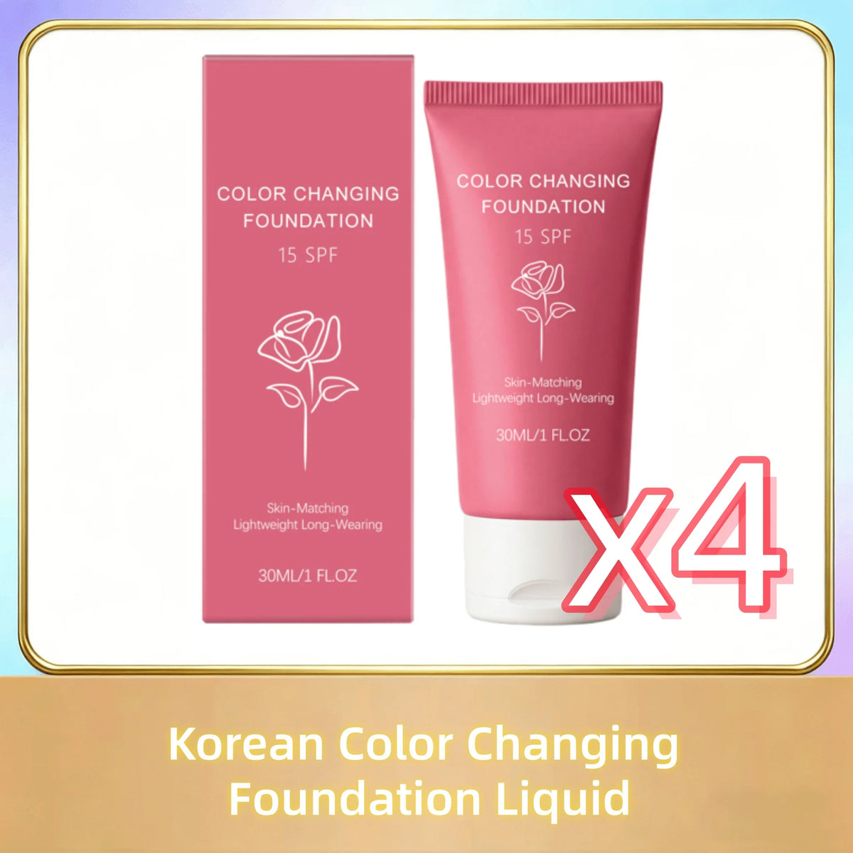 Korean Color Changing Foundation – SPF 15 Skin Tone Adapt Base Liquid Foundation PLUSH 30g Boxed x4pcs