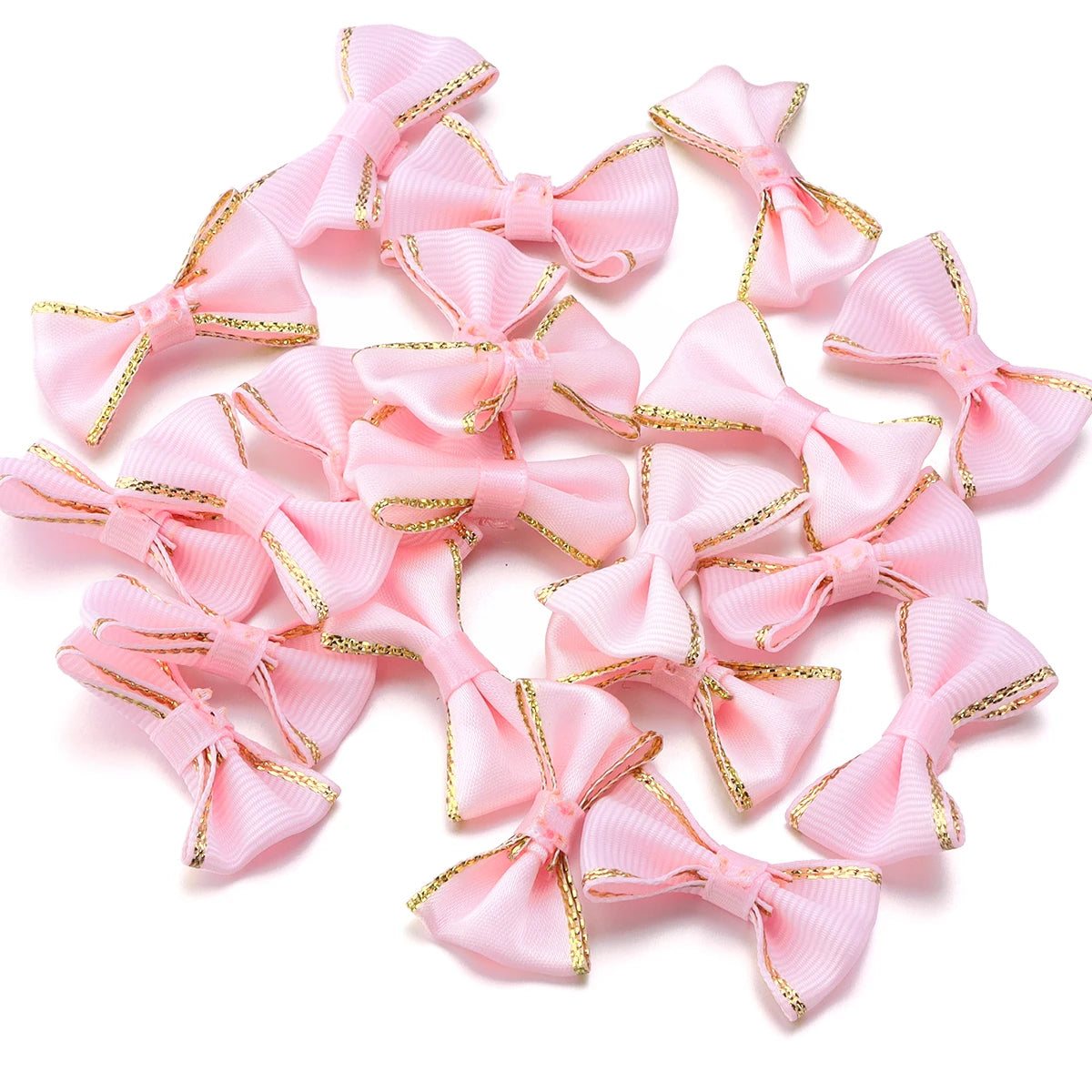 30pcs Satin Ribbon Bows 38x23mm – Colorful DIY Craft Decor Ribbon Bow Embellishments PLUSH Light Pink