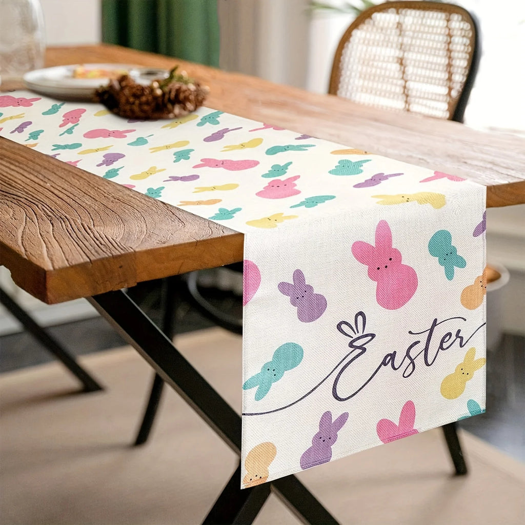 Easter Tablecloth Egg & Rabbit Print – Indoor Outdoor Runner Easter Table Runner PLUSH