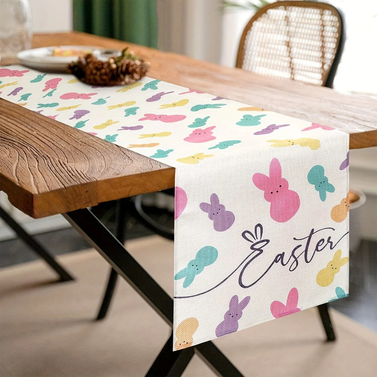 Easter Tablecloth Egg & Rabbit Print – Indoor Outdoor Runner Easter Table Runner PLUSH