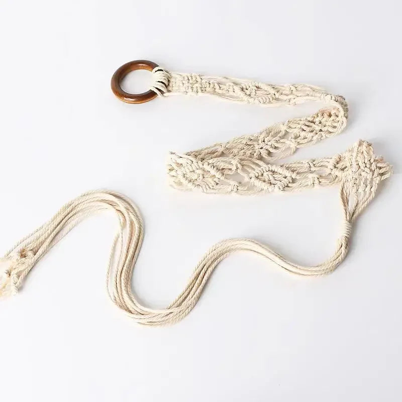 Women's Woven Tassel Waist Belt – Korean Knotted Cotton Rope Woven Waist Belt PLUSH off white
