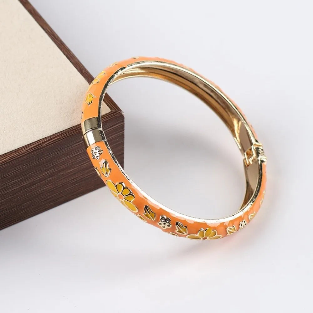 Vintage Cloisonne Enamel Floral Cuff Bangle | Women's Bracelet Enamel Cuff Bangle PLUSH Style 11