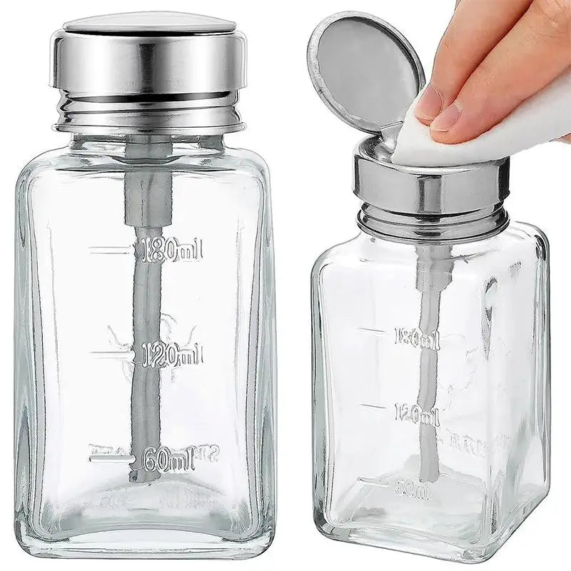 Glass Pump Dispenser Bottle 150ml – Refillable Nail Salon Jar Nail Pump Dispenser PLUSH