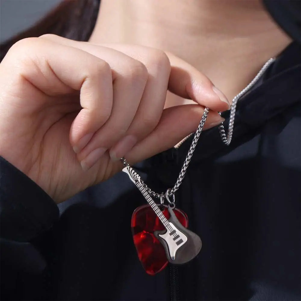 Hip-Hop Guitar Pick Pendant Necklace | Punk Titanium Steel Pendant Chain Necklace PLUSH