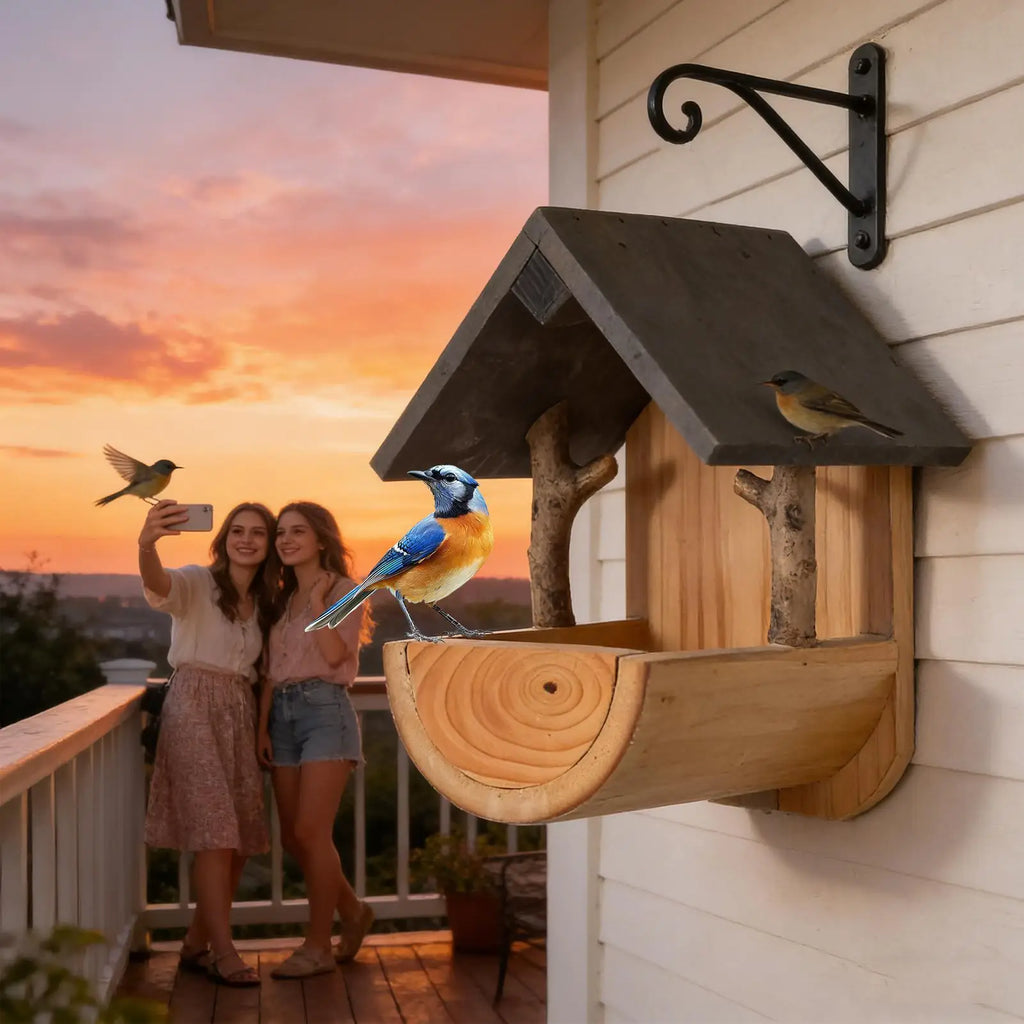 Wooden Hanging Bird Feeder Birdhouse – Outdoor Garden Nesting Box Wooden Birdhouse Feeder PLUSH