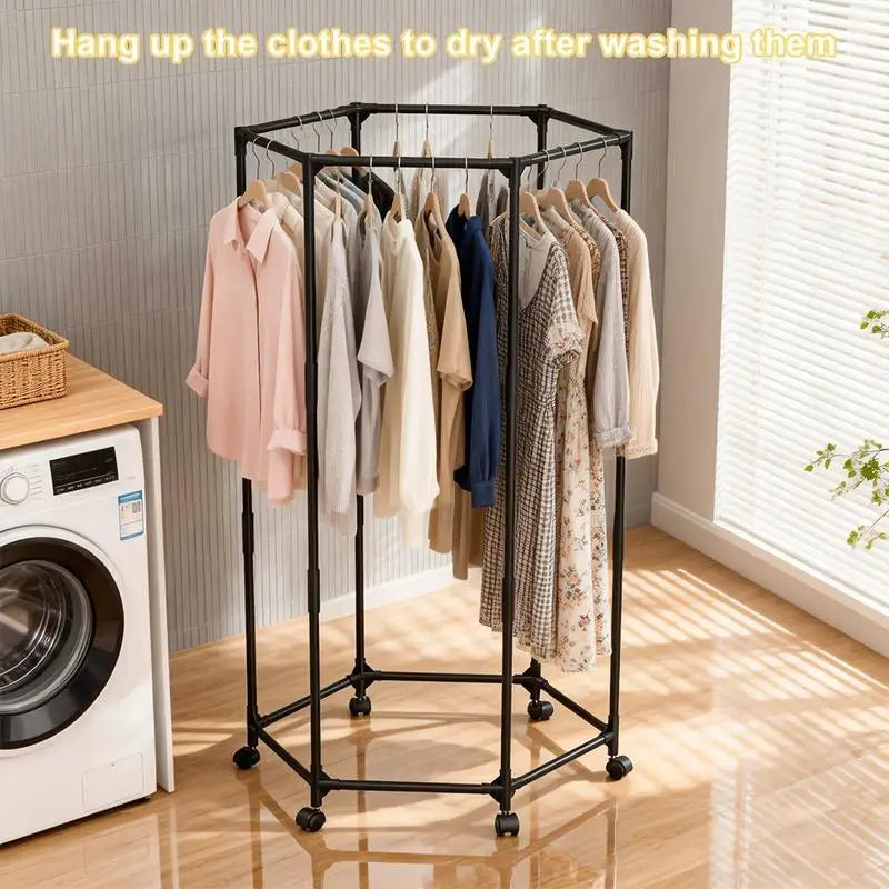 Hexagonal Rotary Clothes Rack – Freestanding Clothing Organizer Rotary Clothes Rack PLUSH