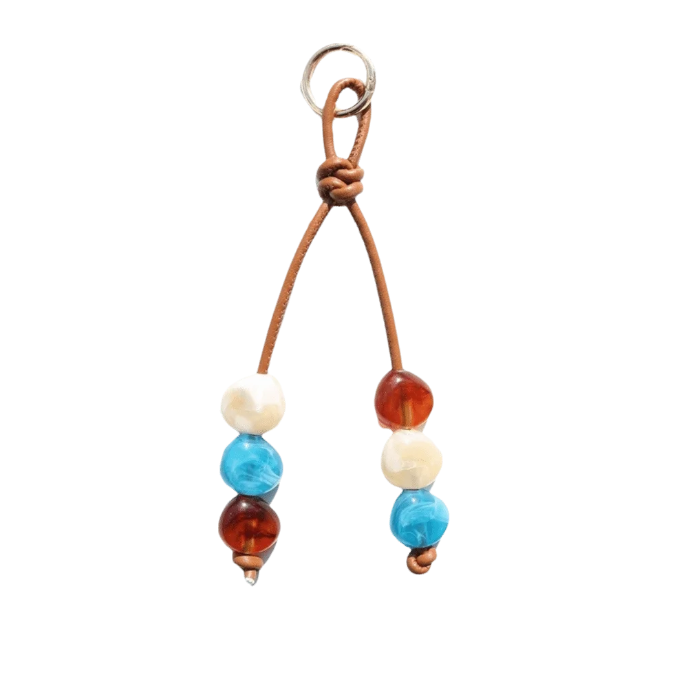 Vintage Boho Resin Beaded Keychain – PU Braided Cord Keyring Beaded Keychain PLUSH Style C