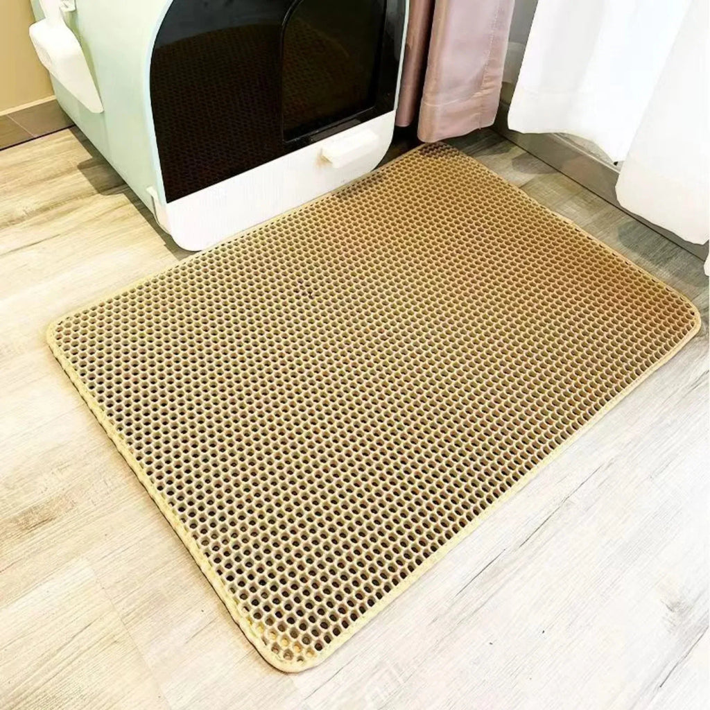 Cat Litter Trapping Mat – 2-Layer Waterproof Non-Slip Washable Cat Litter Mat PLUSH Yellow 55x75cm