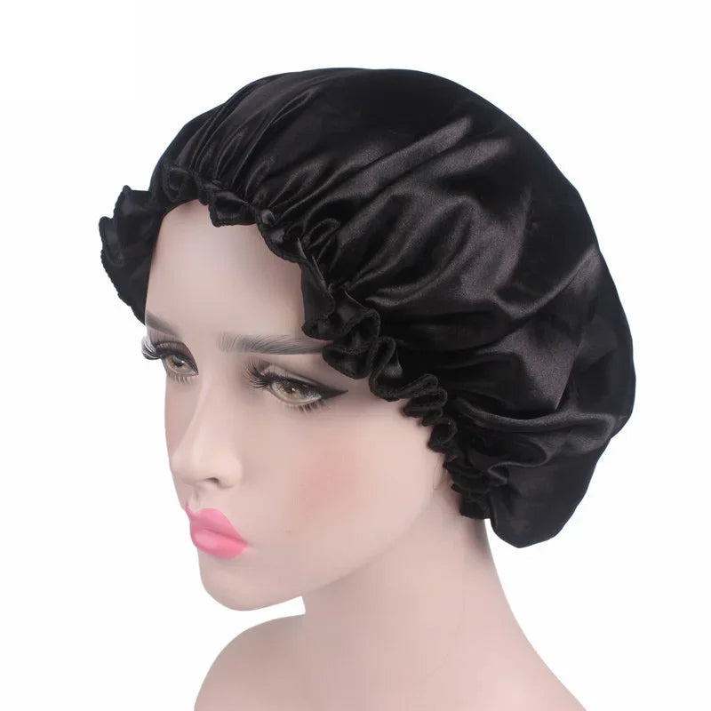 Women Satin Bonnet Floral Wide Band Sleep & Shower Hair Wrap Satin Sleep Bonnet PLUSH NO.7