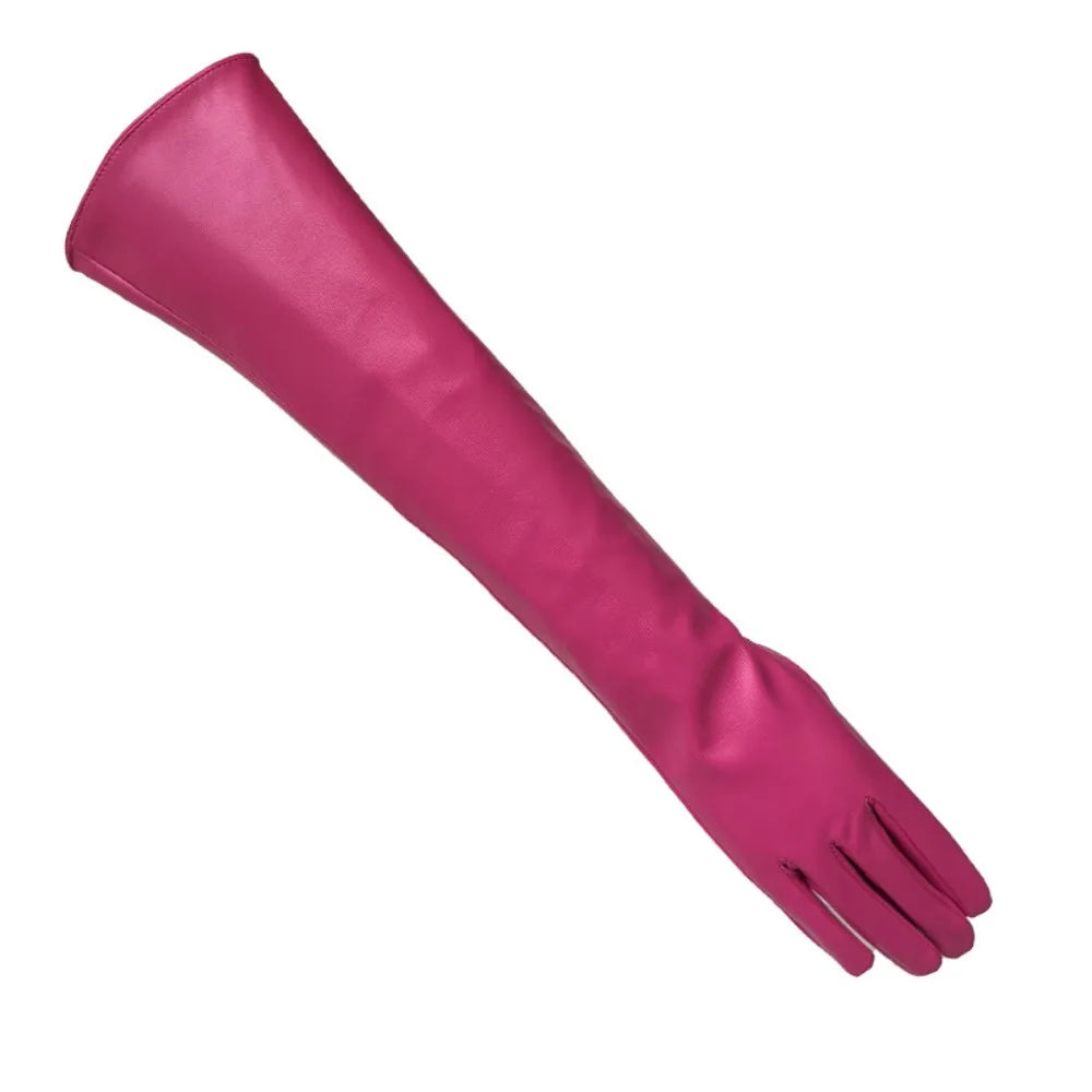 Women's PU Leather Elbow Gloves – 1920s Long Touch Screen Style Long Fashion Gloves PLUSH Rose Red