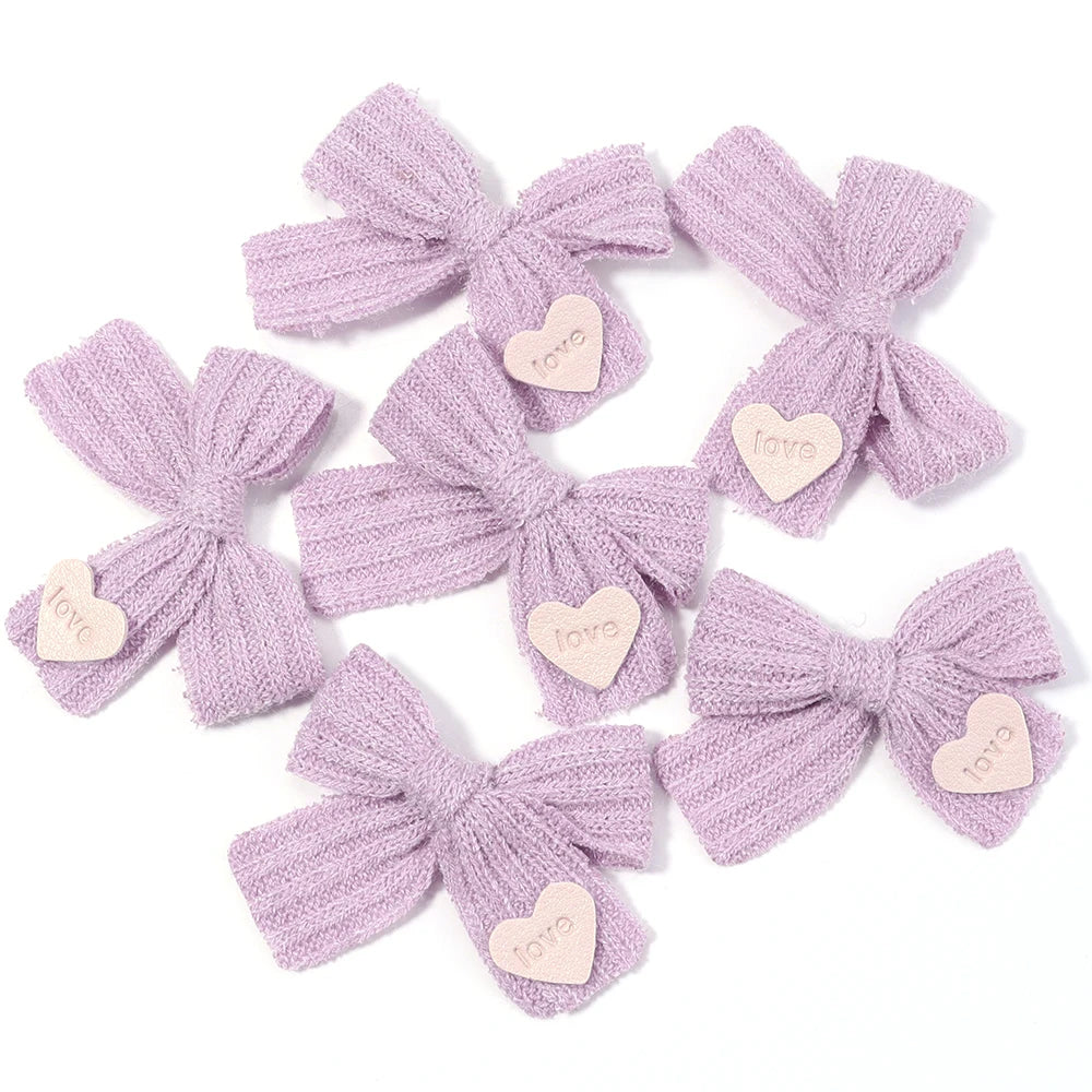 6pcs Knitted Bows Heart Tag – DIY Gift Craft Headwear Decor Craft Bow Set PLUSH purple