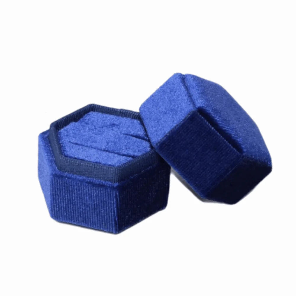 Velvet Hexagon Ring Box – Double Slot Jewelry Display Case Ring Display Box PLUSH Dark Blue
