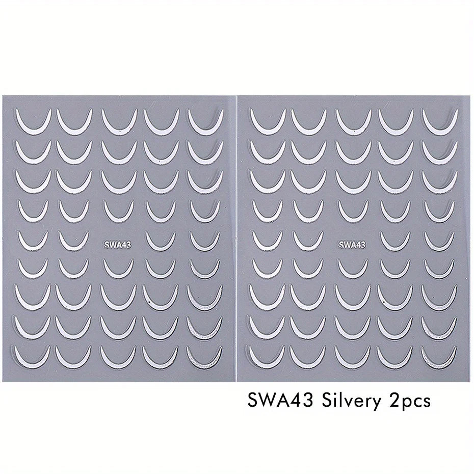 Gold Silver French Curve Stripe Nail Art Stickers – 2pcs Set Nail Art Stickers PLUSH SWA43 Silver 2pcs