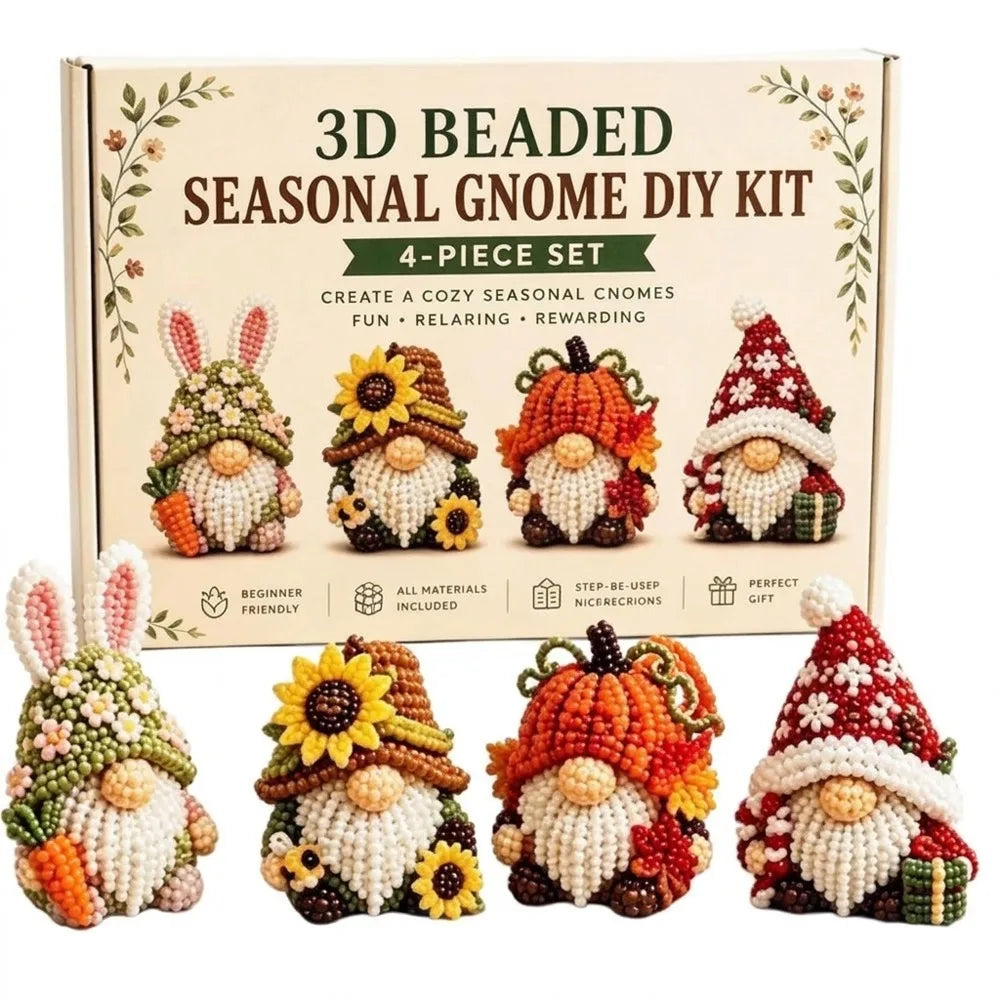 3D Beaded DIY Craft Kit – Gnome & Animal Ornaments DIY Bead Craft Kit PLUSH Style 3