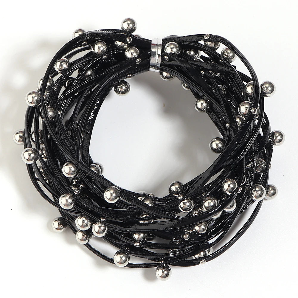 5 Yards Studded PU Leather Cord with Metal Ball Beads – DIY Leather Jewelry Cord PLUSH black