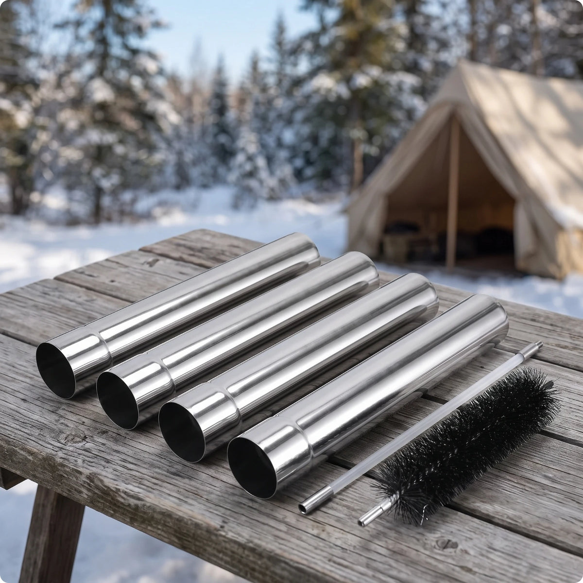 Stainless Steel Tent Heater Chimney Pipe with Cleaning Brush Camping Chimney Pipe PLUSH Chimney 40x6cm 4PC