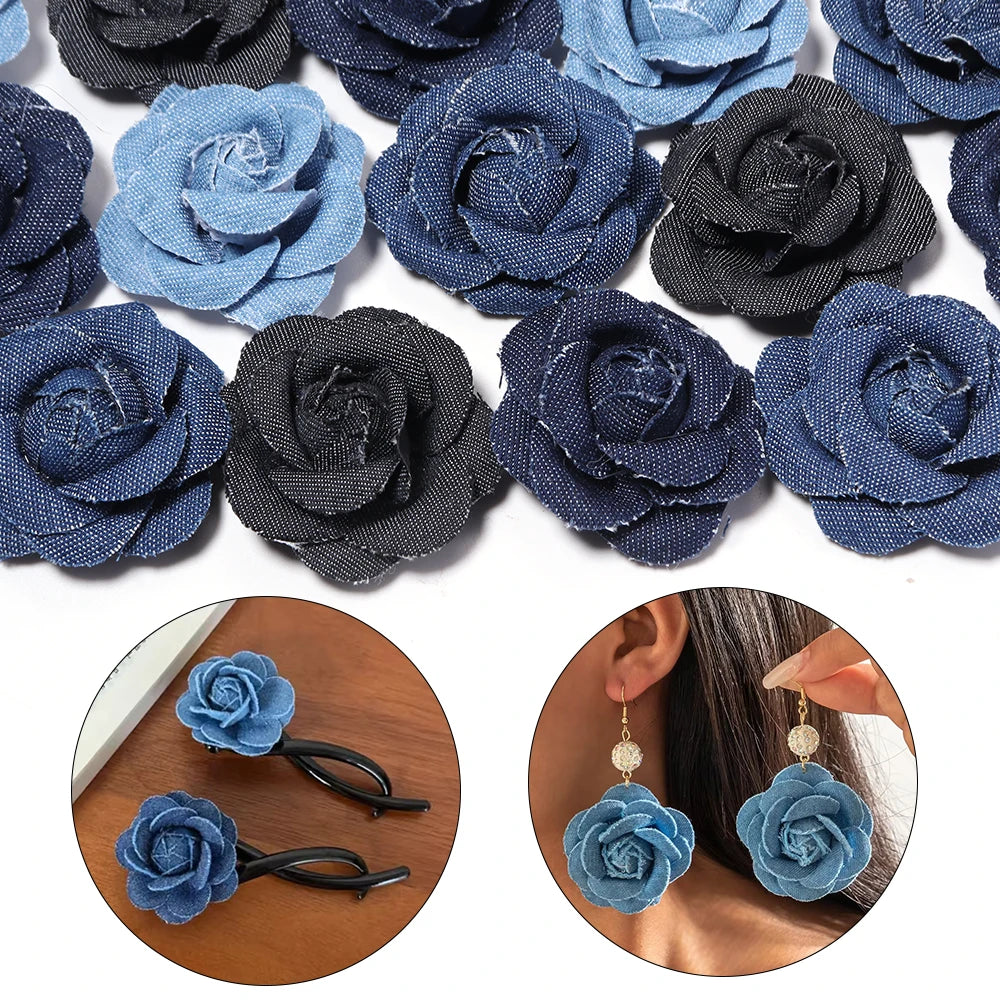 3pcs Denim Handmade Camellia Flowers 4.5cm – DIY Crafts Decor Fabric Craft Flowers PLUSH