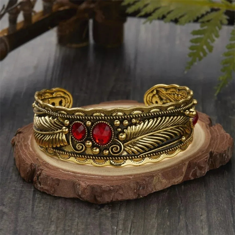 Vintage Turquoise Feather Cuff Bangle – Adjustable Women's Bracelet Cuff Bangle Bracelet PLUSH Style 3