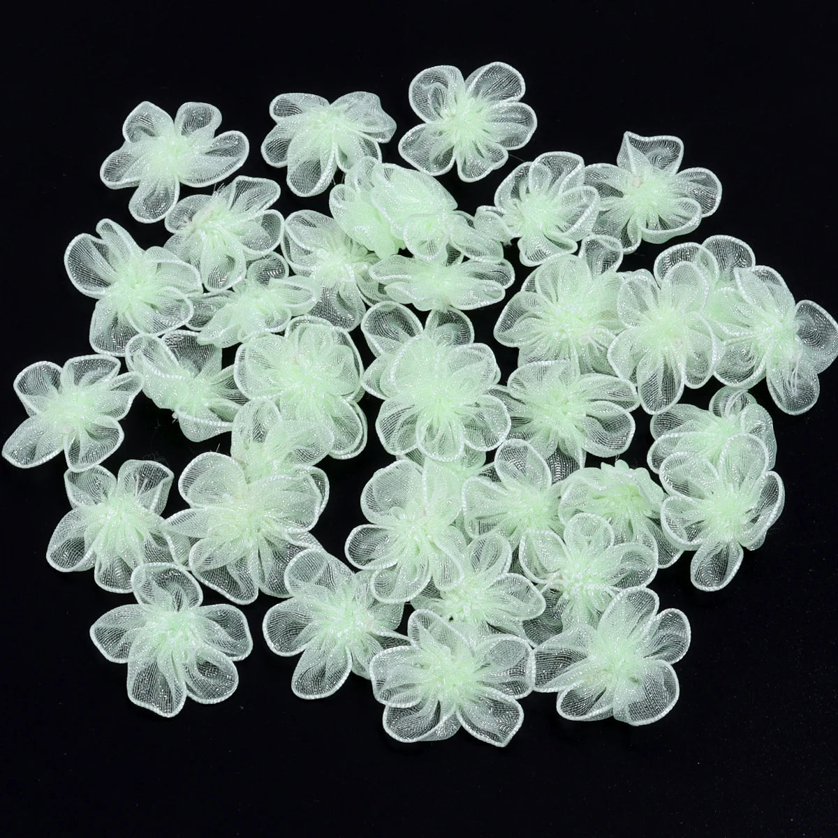 20pcs 3cm Organza Fabric Flower Appliques – DIY Hair & Craft Fabric Flower Appliques PLUSH Light Green