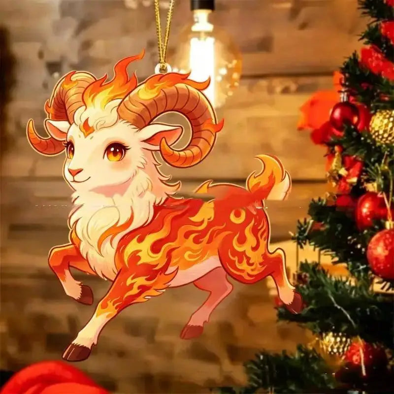 Acrylic Chinese Zodiac Goat Ornament – Red & Gold Pendant Festive Hanging Ornament PLUSH D size2