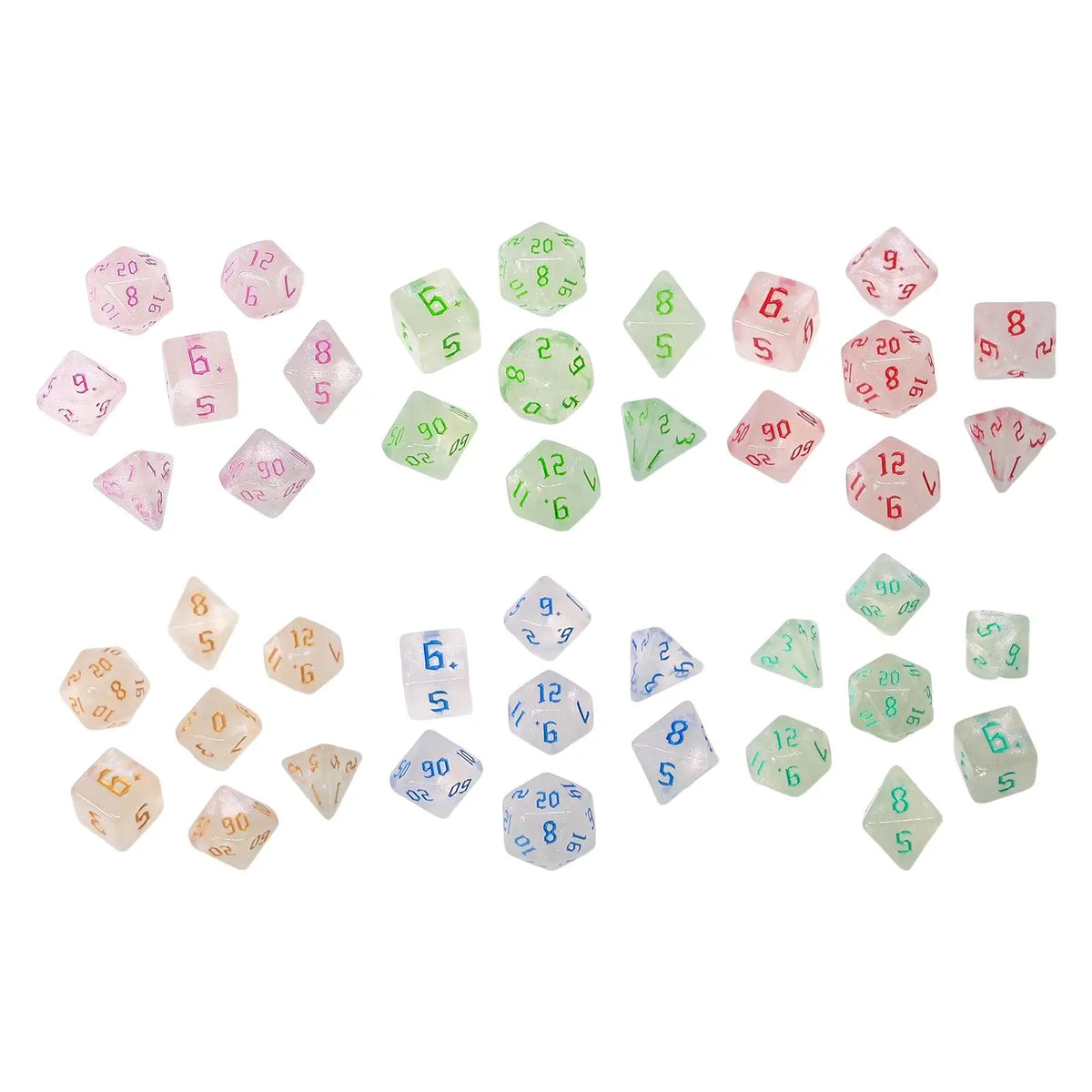 Polyhedral RPG Dice Set – D4 D6 D8 D10 D12 D20 Acrylic 7pcs RPG Dice Set PLUSH