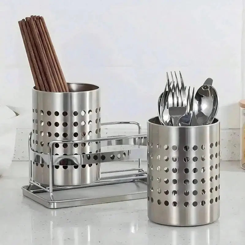 Stainless Steel Cylindrical Chopstick & Cutlery Storage Box Utensil Storage Box PLUSH