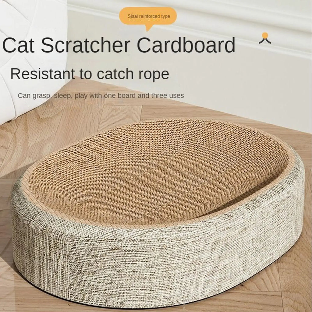 2-in-1 Oval Cat Scratching Board & Cozy Bed – Sisal Pad Cat Scratcher Bed PLUSH
