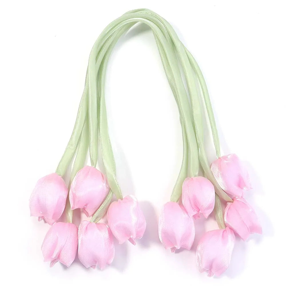 5pcs Tulip Fabric Flower Ribbons – DIY Bag Hat Clothes Decor Fabric Flower Trim PLUSH pink