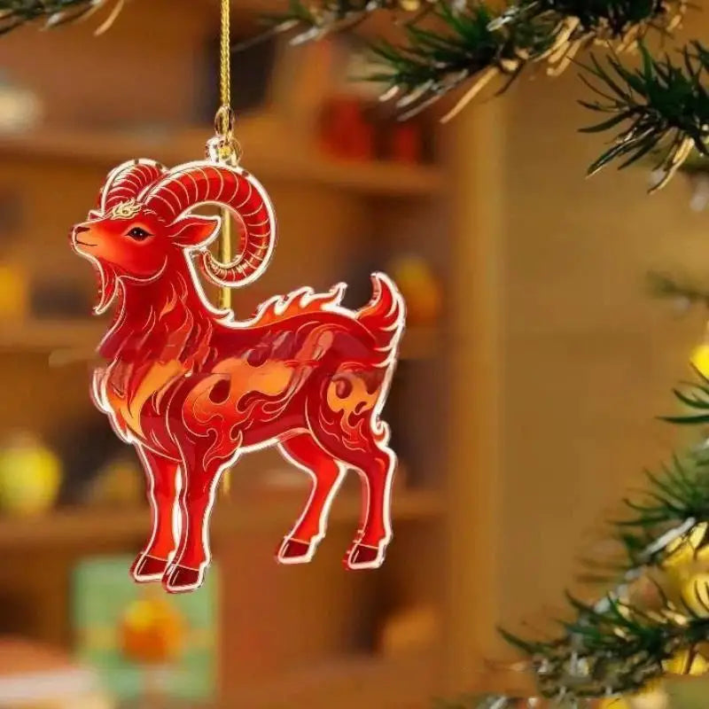 Acrylic Chinese Zodiac Goat Ornament – Red & Gold Pendant Festive Hanging Ornament PLUSH A size2