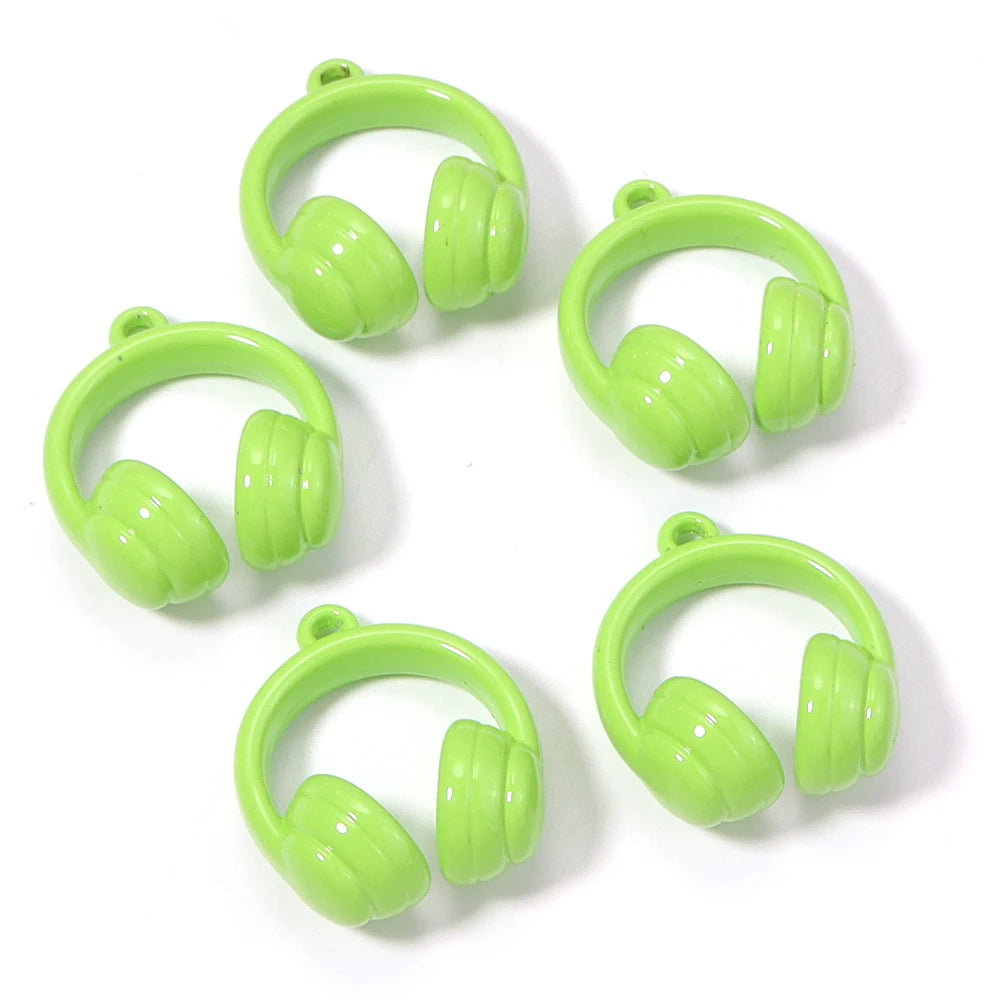 5pcs Earphones Acrylic Bead Charms – DIY Jewelry & Keychain Acrylic Jewelry Charms PLUSH green