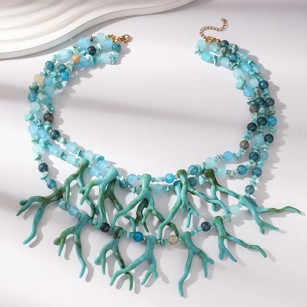 Multi-Layer Beaded Coral Necklace | Boho Beach Choker Beaded Choker Necklace PLUSH
