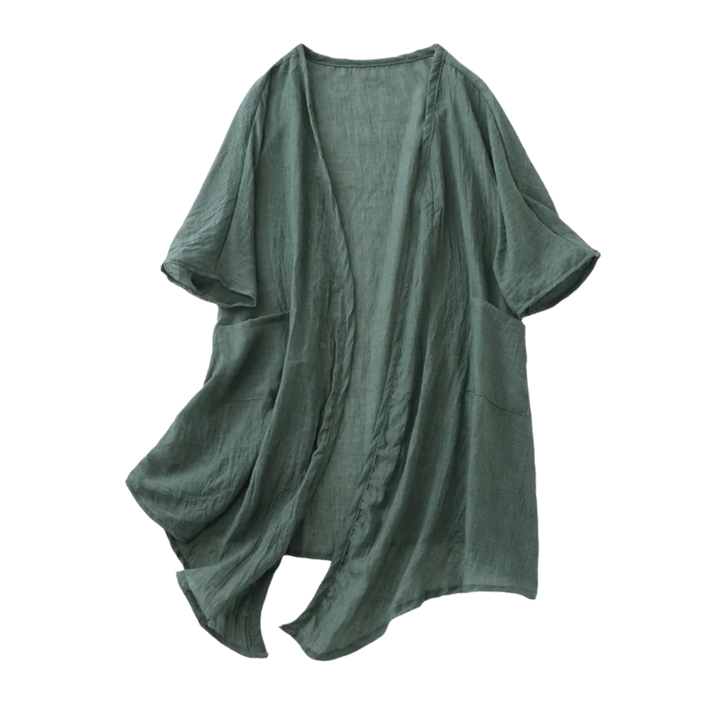 Women's Loose Linen Cardigan – Lightweight Summer Cover-Up Women's Cardigan PLUSH Green XXL
